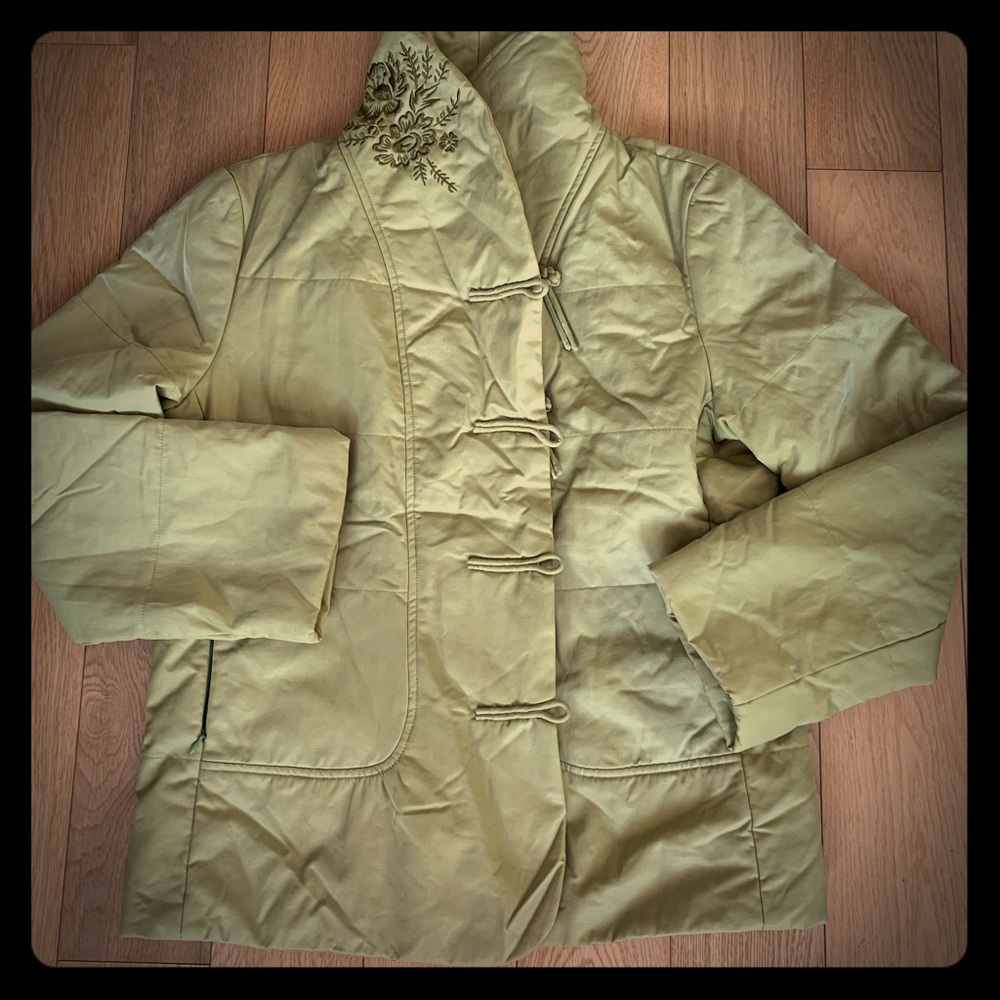 Chartreuse Oriental Jacket with Rose Embroidery